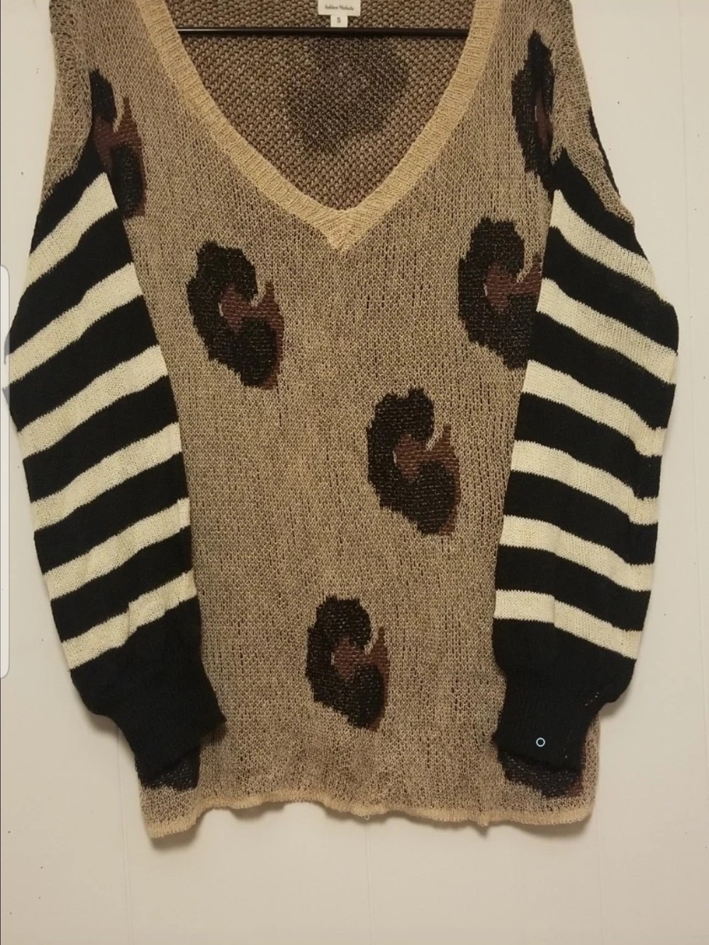 Amaryllis Cottagecore Coquette V-Neck Sweater Black & White Striped Sleeves